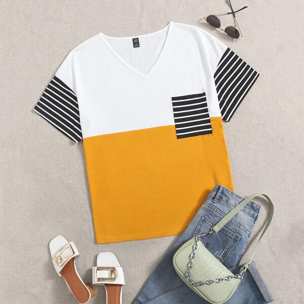 

Plus Color-block Striped Panel Tee, Multicolor