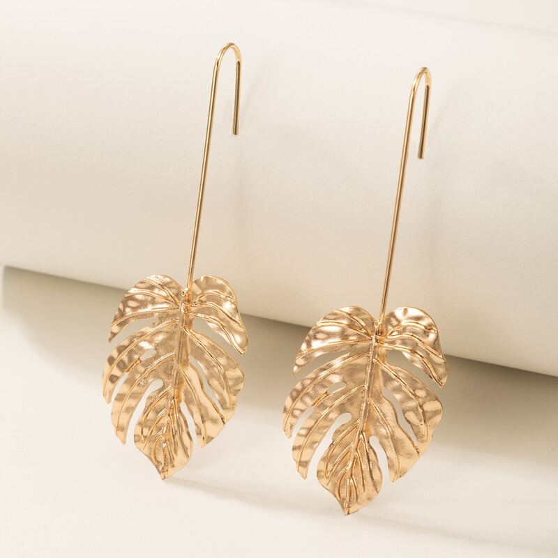 

1pair Leaf Design Earrings, Gold