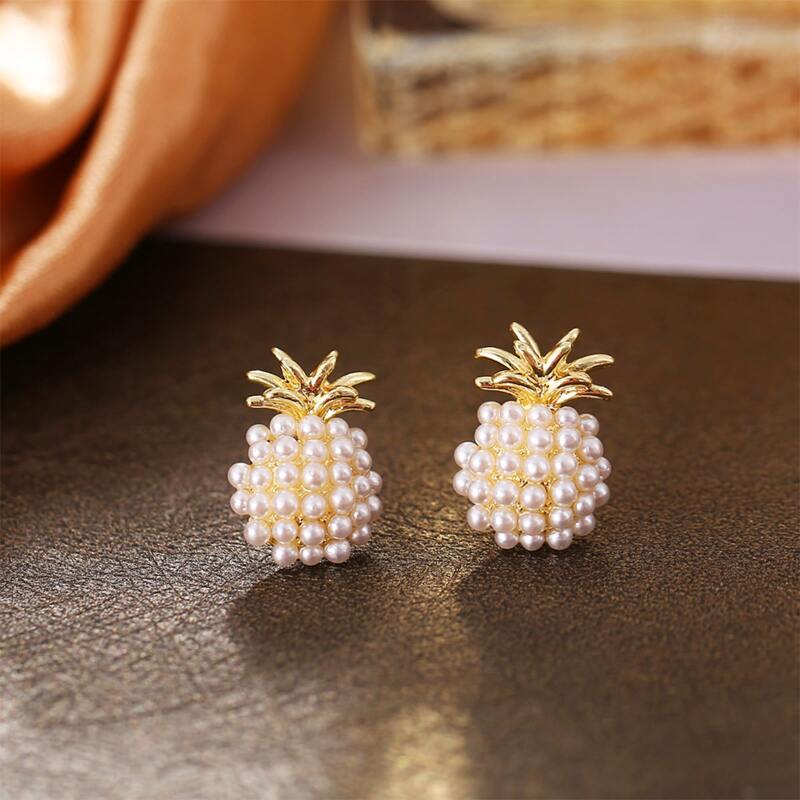

Faux Pearl Decor Pineapple Earrings, Gold