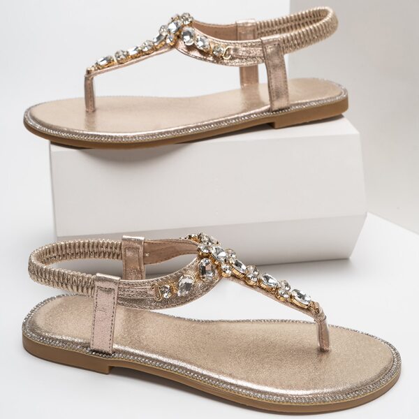 

Rhinestone Decor Thong Sandals, Gold