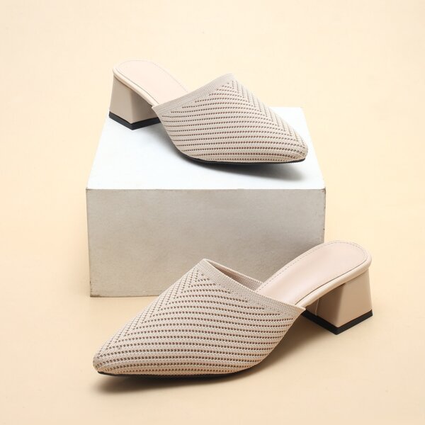 

Point Toe Knit Mule Heels, Beige