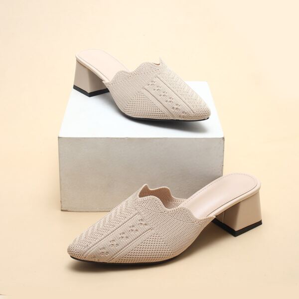 

Point Toe Knit Mule Heels, Beige