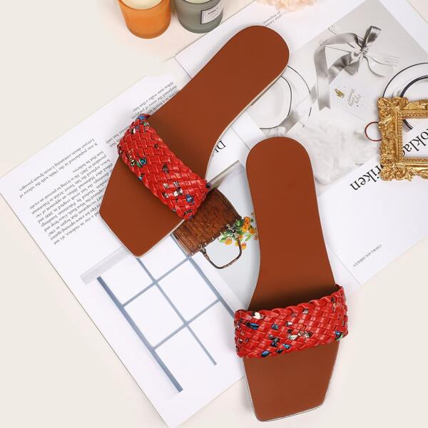 

Braided Slide Sandals, Red