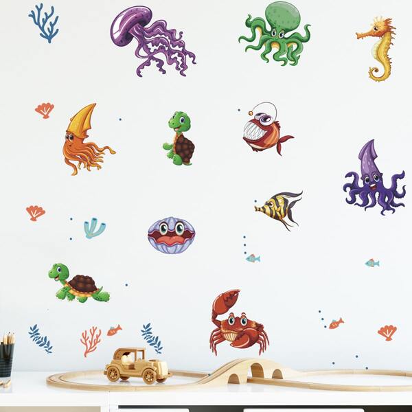 

Kids Marine Life Print Wall Sticker, Multicolor
