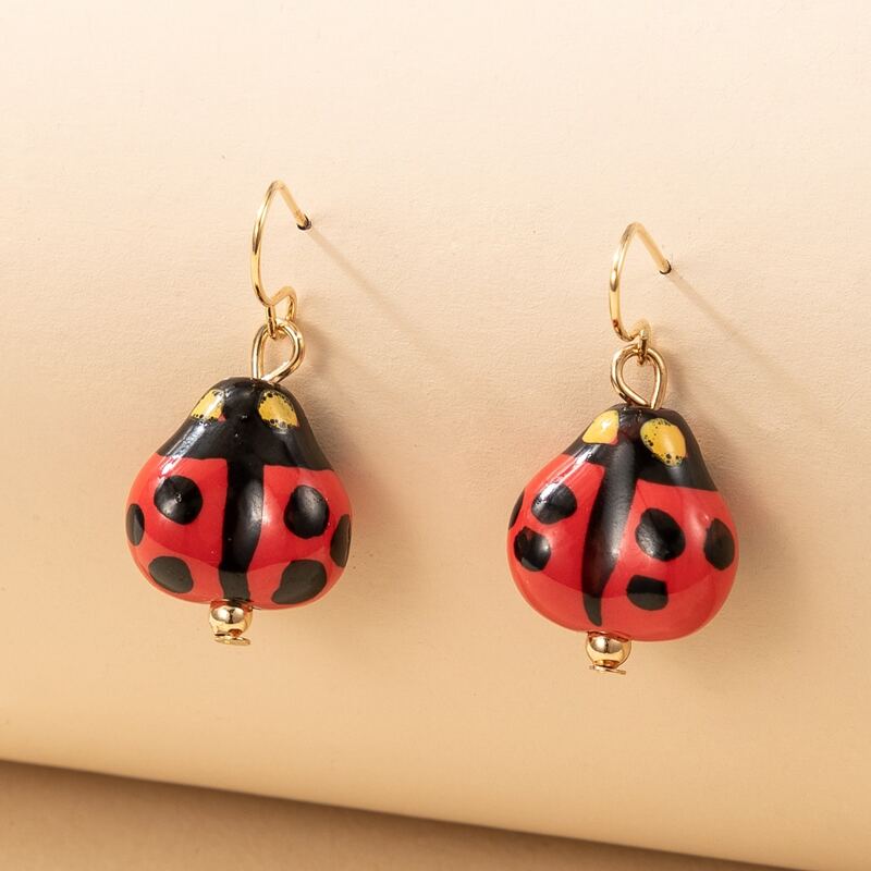 

Ladybug Charm Drop Earrings, Red
