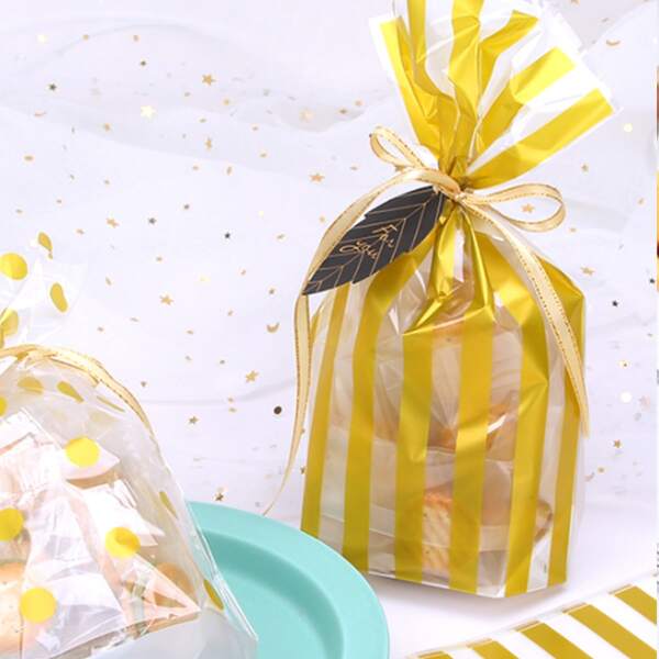 

50pcs Striped Pattern Packing Bag, Gold