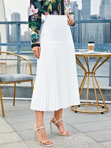 SHEIN Faldas Cremallera Liso Elegante - Blanco - Ver 5