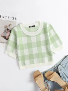 格紋圖案針織上衣
