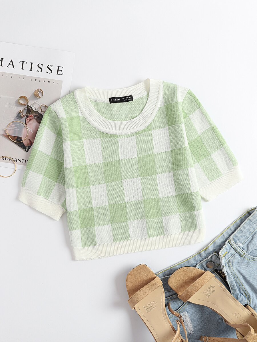 格紋圖案針織上衣