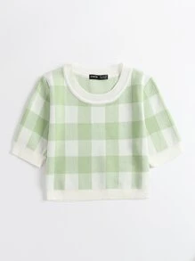 格紋圖案針織上衣