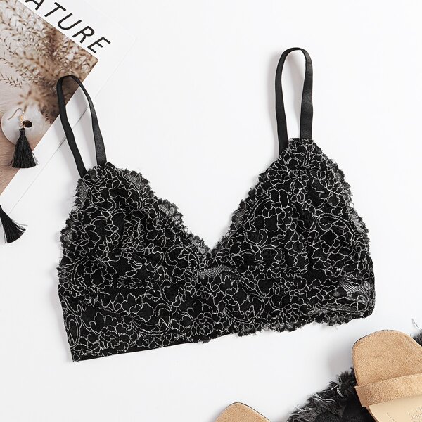 

Floral Lace Crop Cami Top, Black