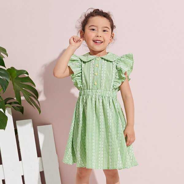 

Toddler Girls Ruffle Trim Gingham Dress, Lime green