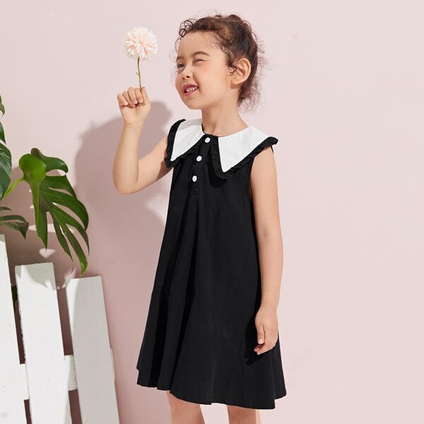 

Toddler Girls Contrast Peter Pan Collar Dress, Black