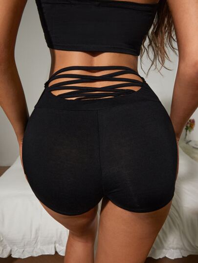 Criss-cross Solid Lounge Shorts