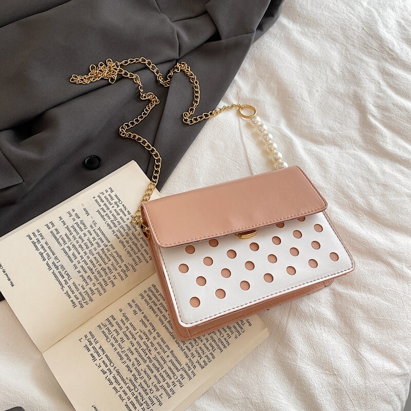 

Colorblock Polka Dot Crossbody Bag, Baby pink