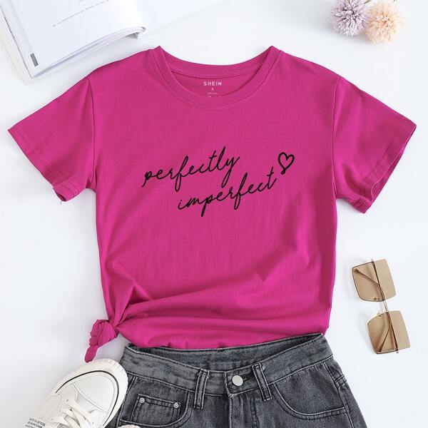 

Letter And Heart Print Tee, Red violet