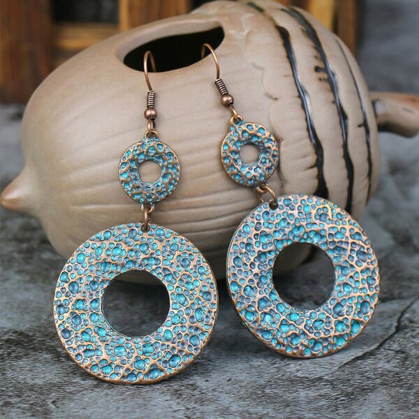 

Hollow Out Round Drop Earrings, Bronze