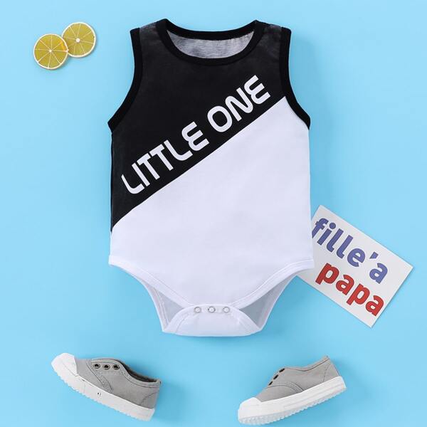 

Baby Boy Two Tone Letter Graphic Tank Bodysuit, Black and white