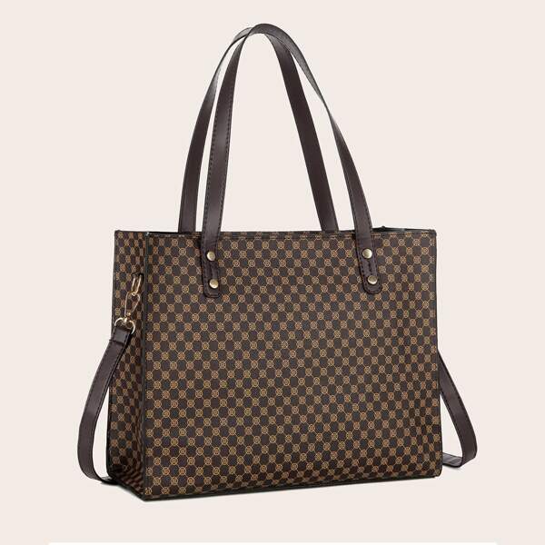 

Geo Print Tote Bag, Coffee brown