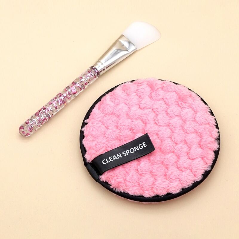 

1pc Makeup Remover Puff & 1pc Face Mask Brush, Baby pink