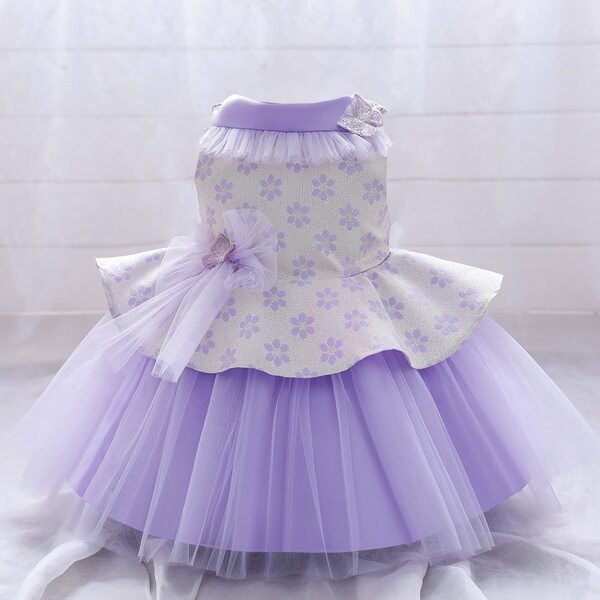 

Toddler Girls Floral Print Contrast Mesh Bow Back Gown Dress, Multicolor