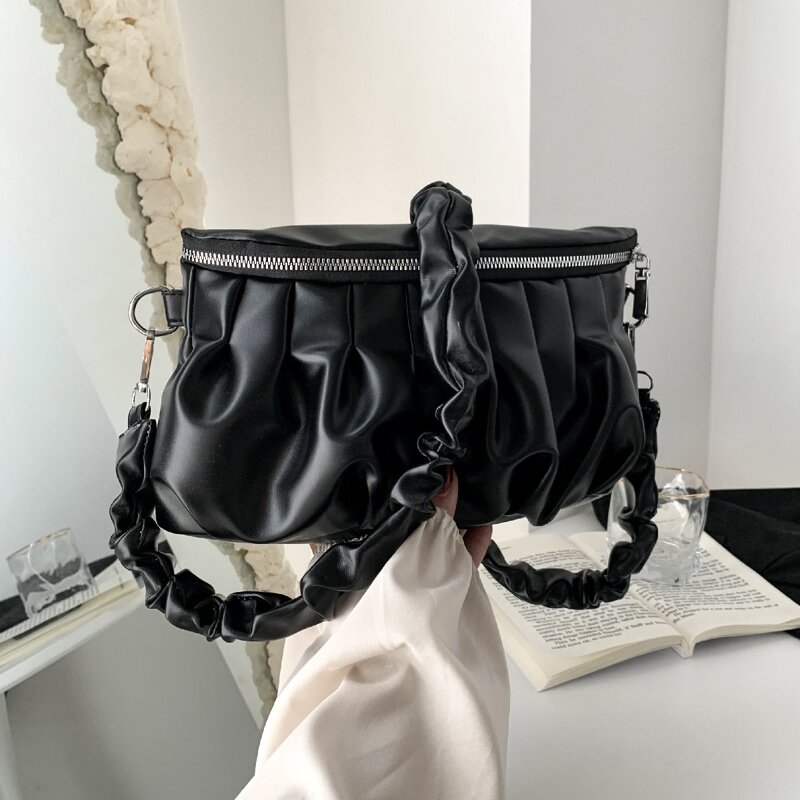 

Solid Ruched Crossbody Bag, Black