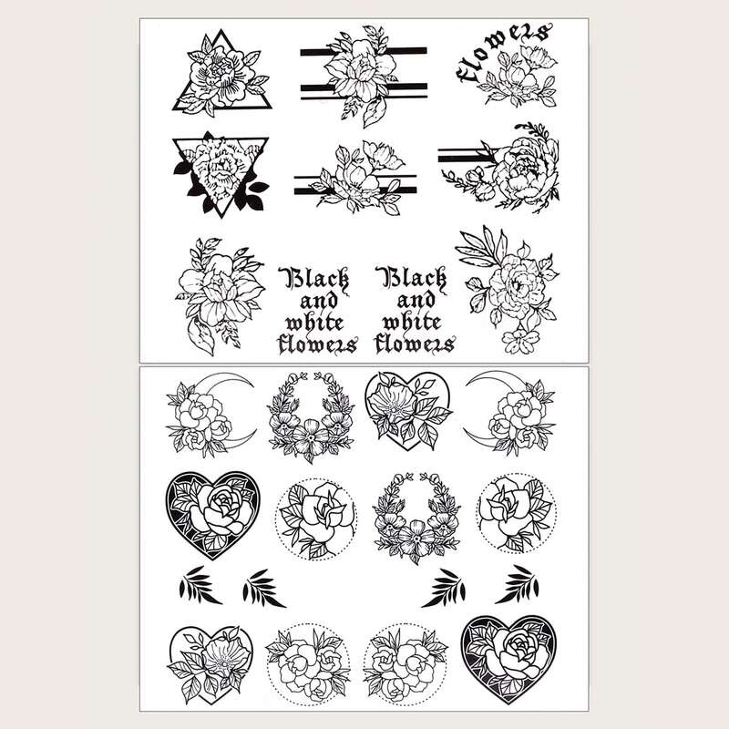 

2sheets Flower Pattern Nail Art Sticker, Black