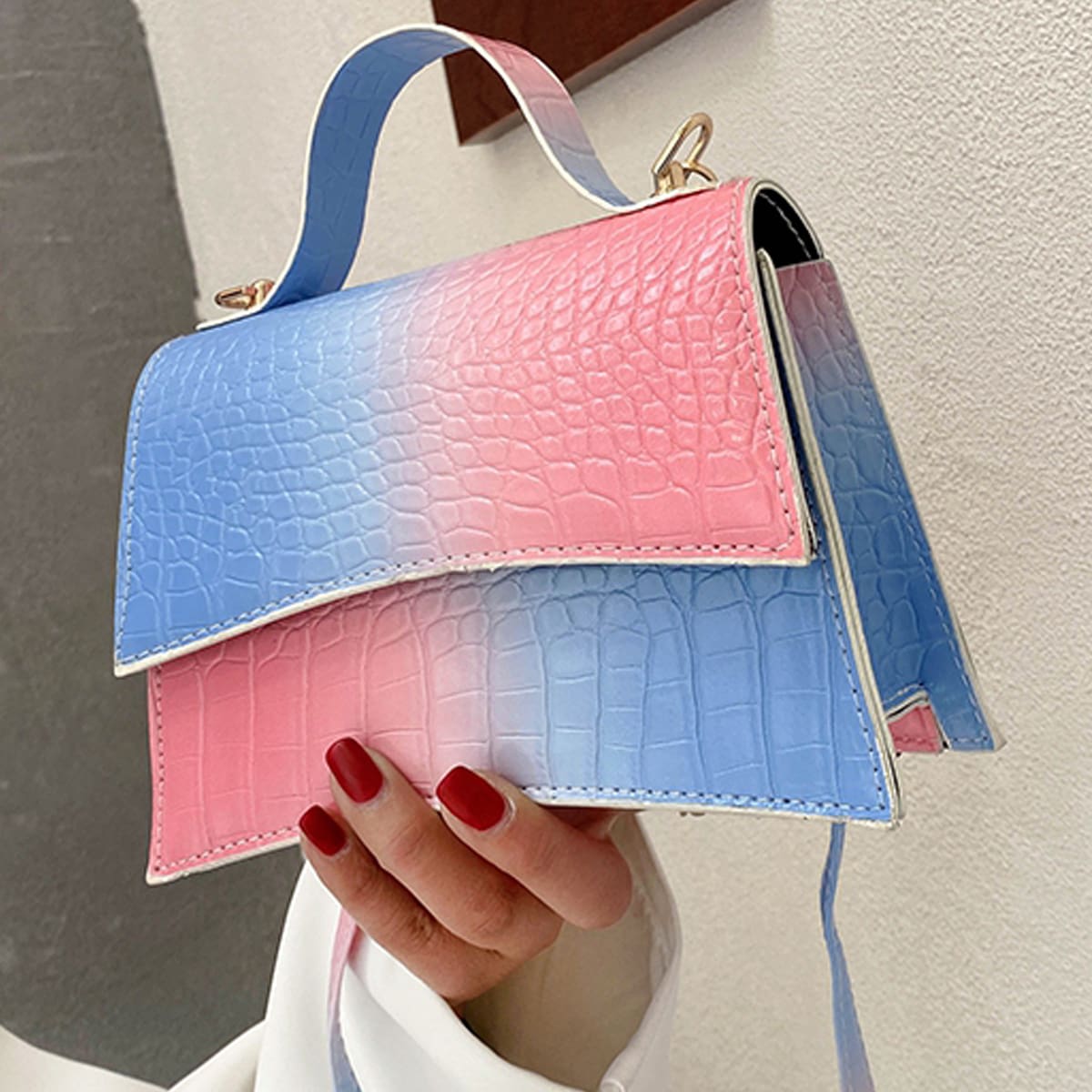 

Colorblock Croc Embossed Satchel Bag, Multicolor