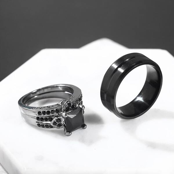 

3pcs Men Alloy Ring, Black