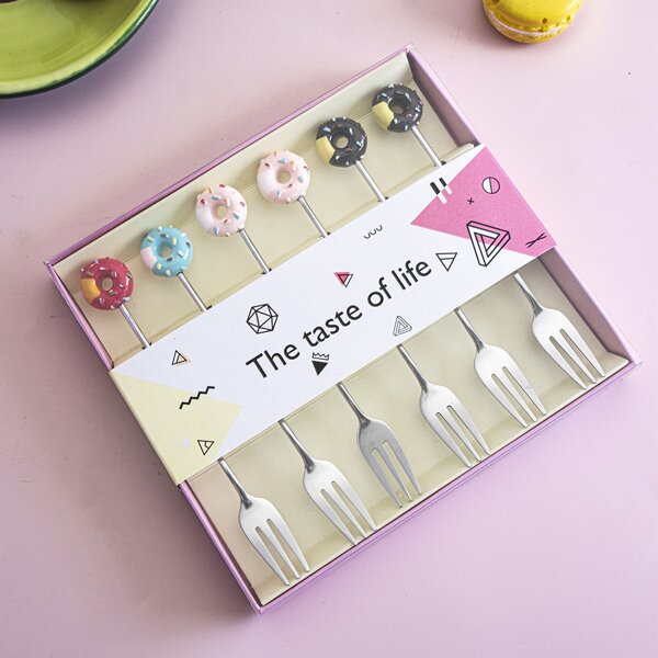 

6pcs Donut Detail Fork Set, Silver