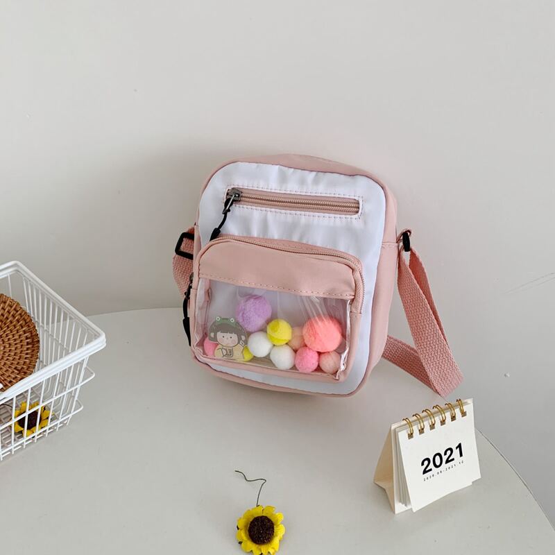 

Pom Pom Colorblock Crossbody Bag, Baby pink