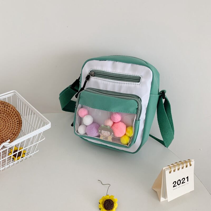 

Pom Pom Colorblock Crossbody Bag, Green