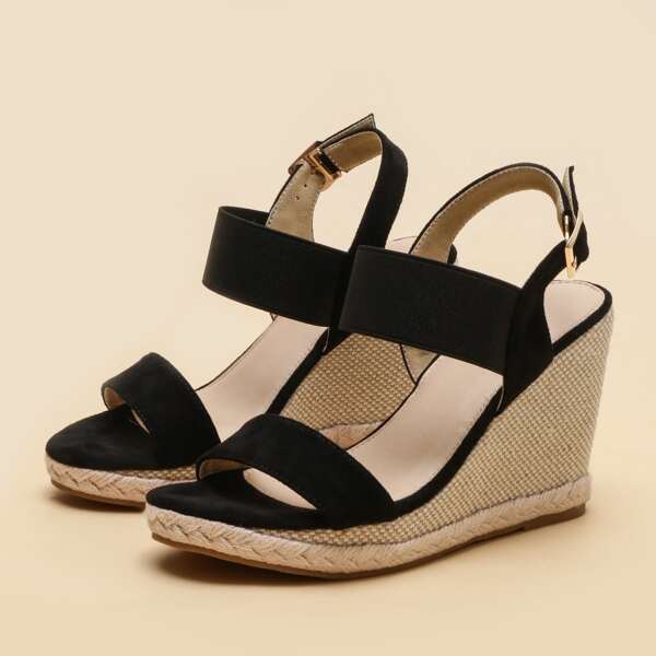

Minimalist Buckle Decor Wedge Sandals, Black
