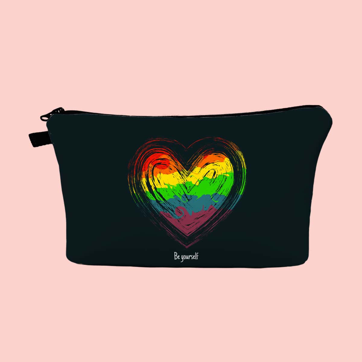 

Heart Pattern Zipper Makeup Bag, Black