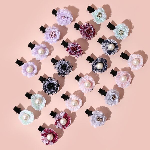 

8pcs Toddler Girls Faux Pearl & Flower Decor Hair Clip, Multicolor