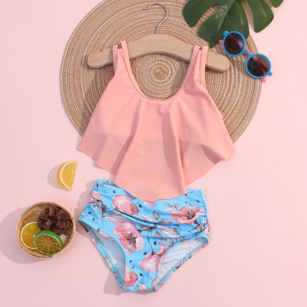 

Toddler Girls Floral Print Hanky Hem Bikini Swimsuit, Multicolor