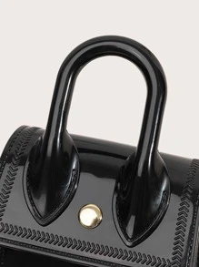 1 件纯色 PVC 材质迷你斜挎包手袋果冻鳄鱼纹珍珠零钱包小链条包便携购物袋适合女孩、派对和日常 - 黑色 - 查看 5