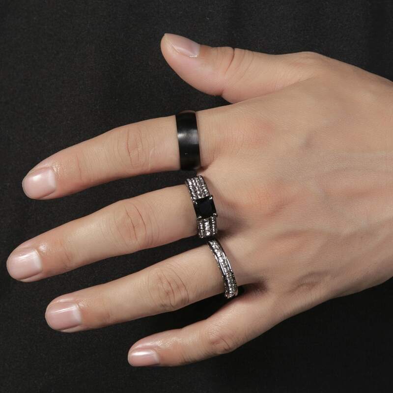 

3pcs Guys Alloy Ring, Black