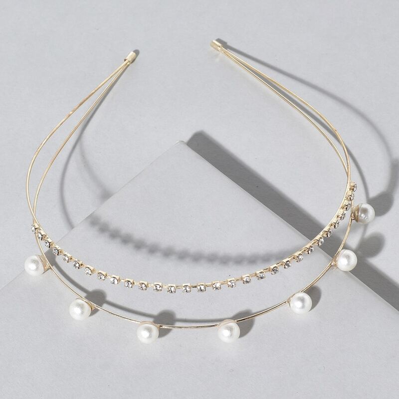 

1pc Rhinestone & Faux Pearl Headband, Multicolor