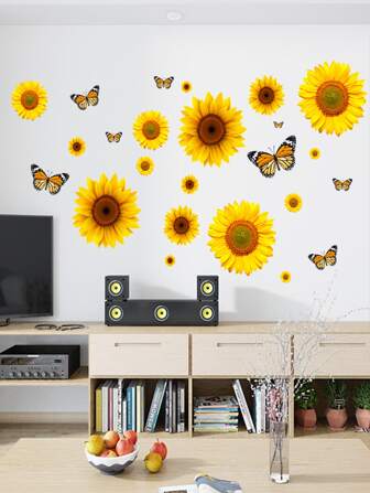 Kids Sunflower Print Wall Sticker,Stickers,Wall Decal,Vinly Decal For Home Decorations,Spring Decoration Items Refesh Your Home,Rama Decoration Stickers Gifts Birthday Graduation