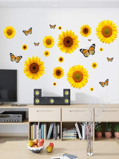 Pegatina de pared con estampado de girasoles para niños, pegatinas, vinilos decorativos para decoración del hogar, artículos de decoración de primavera para refrescar tu hogar, pegatinas de decoración de ramas, regalos para cumpleaños y graduación