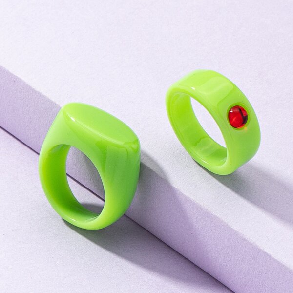 

2pcs Simple Resin Ring, Green