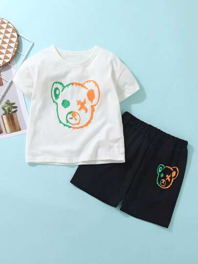 شورت مع تي شيرت بجرافيك رسوم كارتون للاولاد الصغار