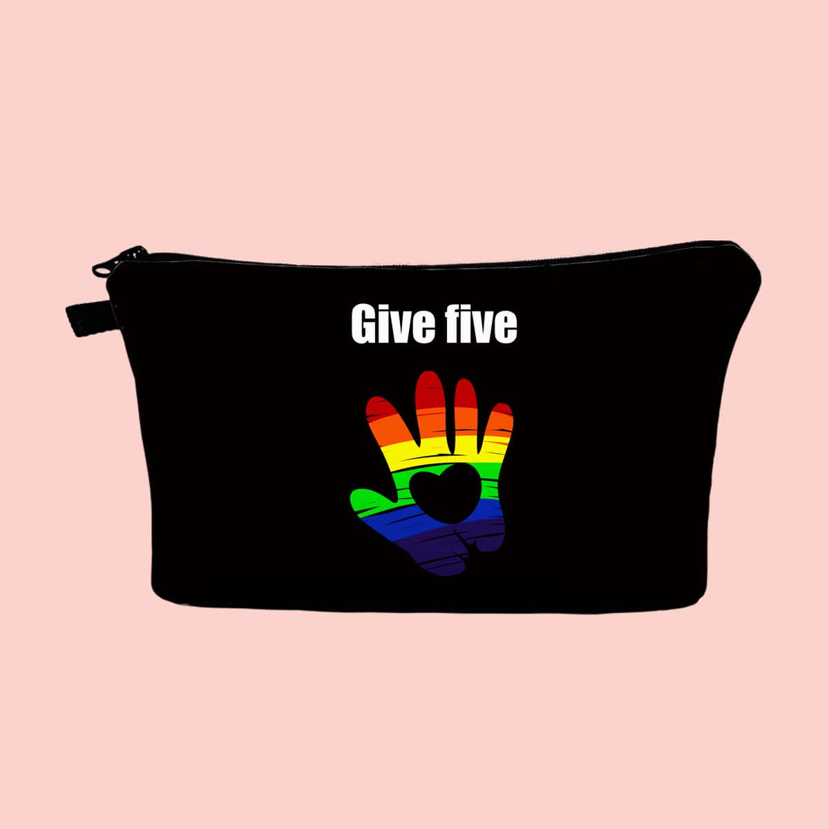 

LGBT Heart Pattern Zipper Makeup Bag, Black