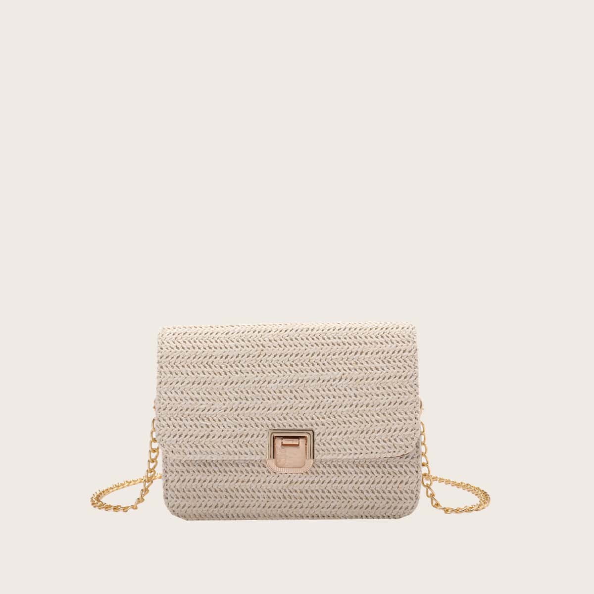 

Straw Chain Crossbody Bag, Beige