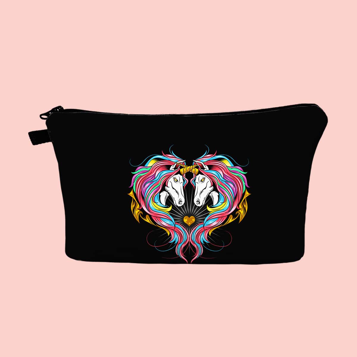 

Unicorn Pattern Zipper Makeup Bag, Black