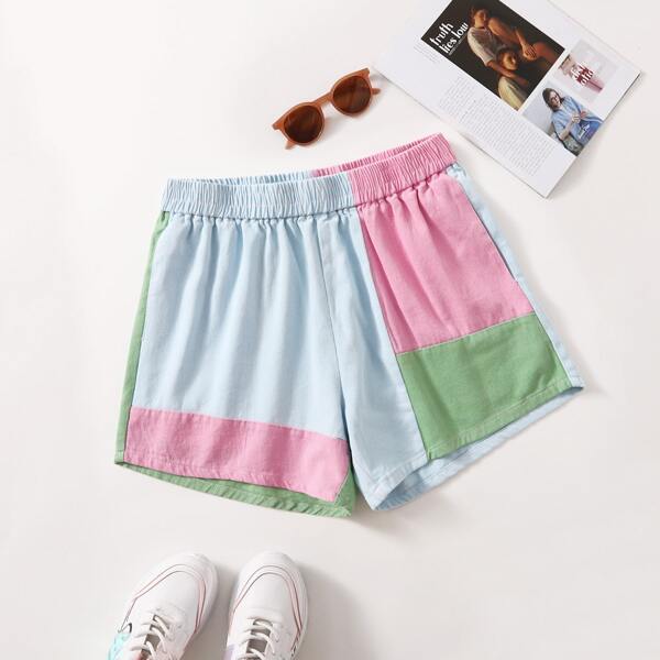 

Plus Color Block Denim Shorts, Multicolor