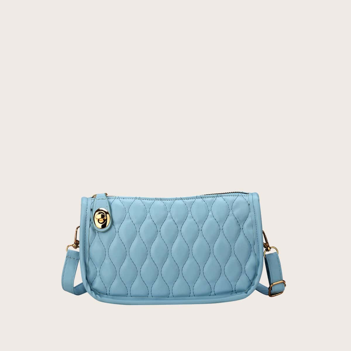 

Quilted Zip Crossbody Bag, Baby blue