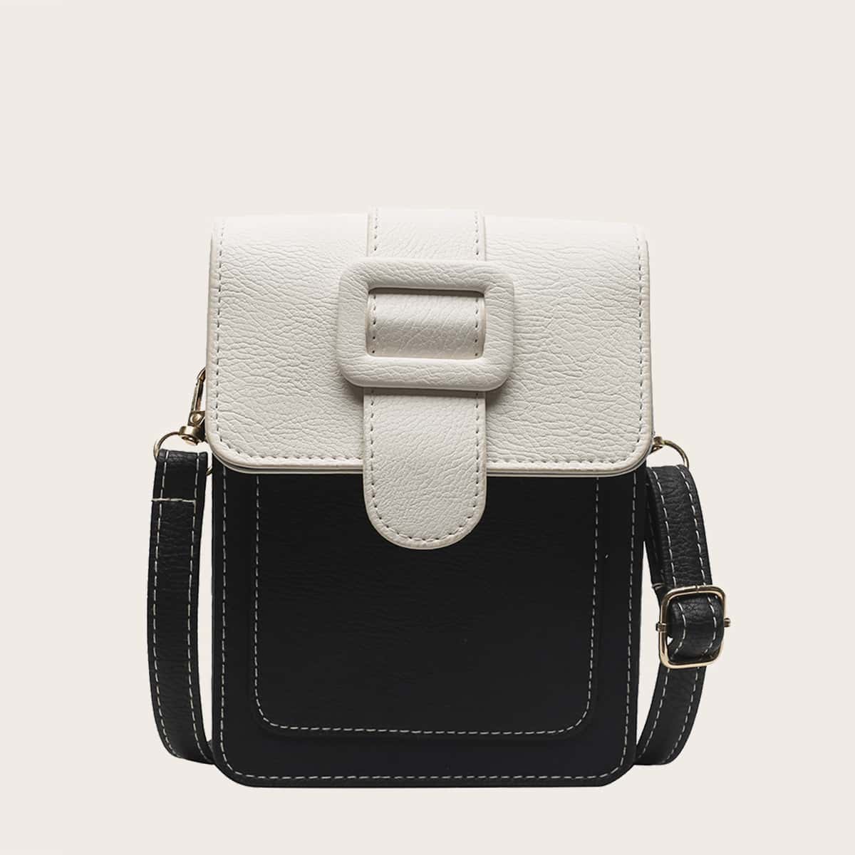 

Colorblock Crossbody Phone Bag, Black and white