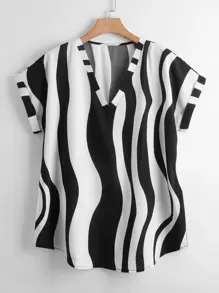 SHEIN LUNE Áo sơ mi Plus Size Khối Màu Giải trí - Đen và trắng - Xem 1